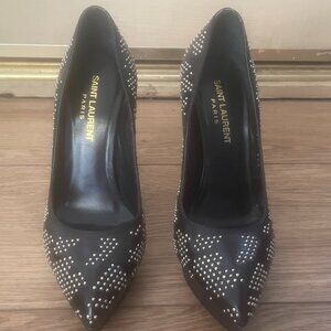 Saint Laurent Black Leather Studded Platform Stilettos FR/EU Size 36.5 or US 6.5